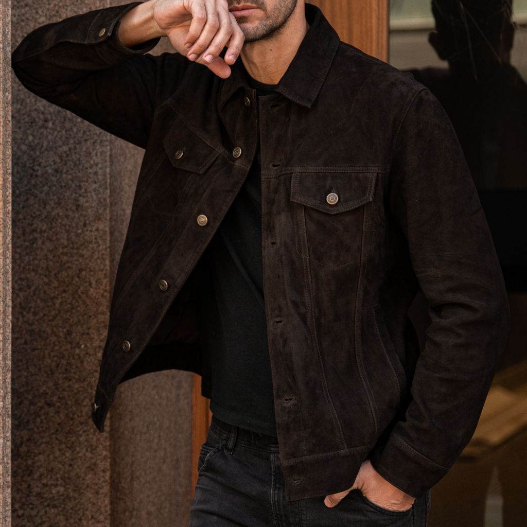 Suede Trucker Jacket | Chocolate - Image 2